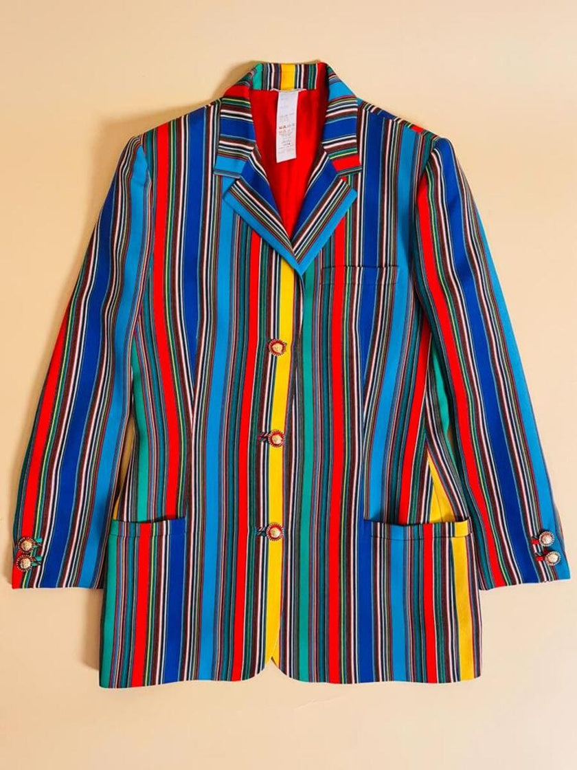 Blazer in crèpe di seta a righe multicolor 