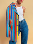 Blazer in crèpe di seta a righe multicolor 