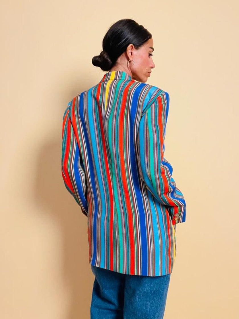 Blazer in crèpe di seta a righe multicolor 