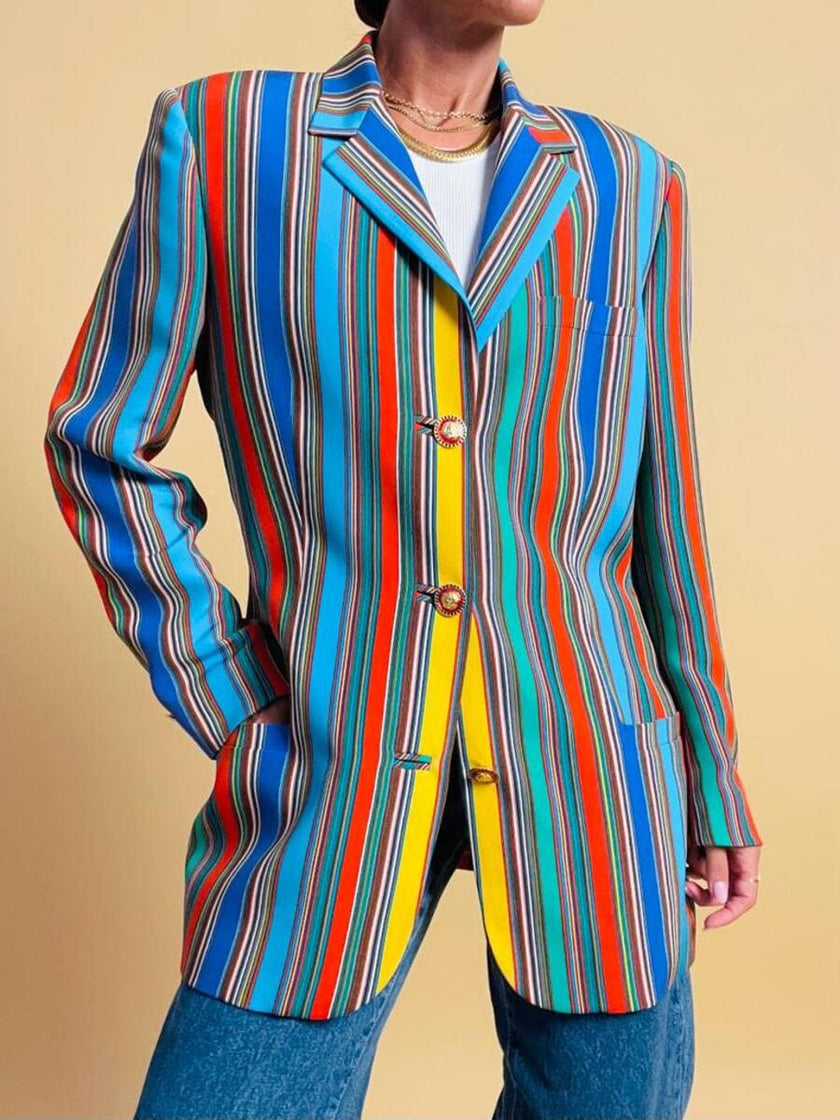 Blazer in crèpe di seta a righe multicolor 