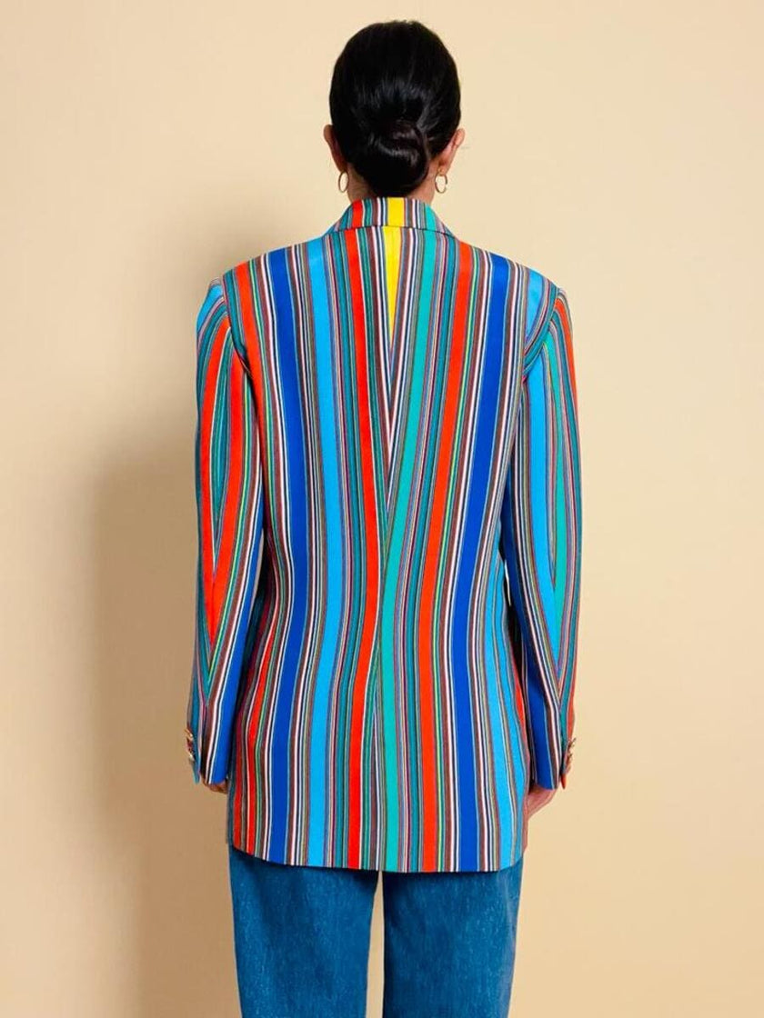 Blazer in crèpe di seta a righe multicolor 