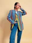 Blazer in crèpe di seta a righe multicolor 