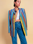 Blazer in crèpe di seta a righe multicolor 