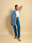 Blazer in crèpe di seta a righe multicolor 