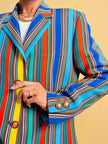 Blazer in crèpe di seta a righe multicolor 