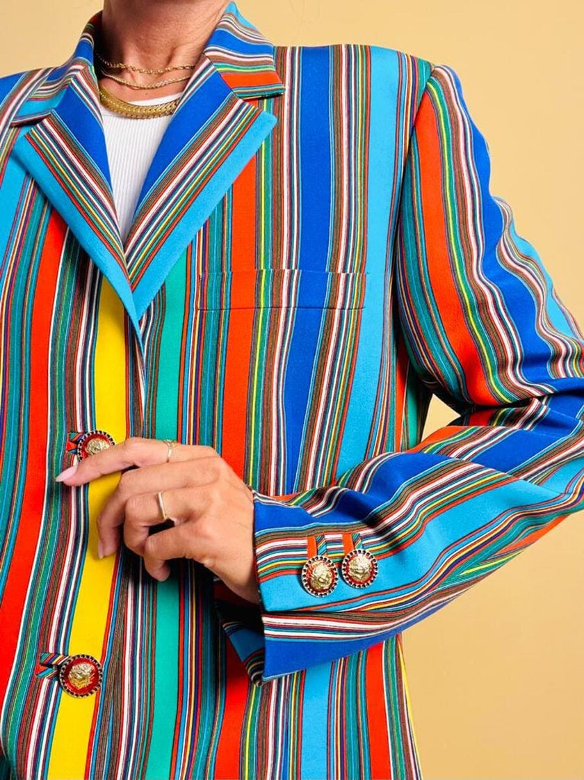 Blazer in crèpe di seta a righe multicolor 