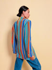 Blazer in crèpe di seta a righe multicolor 