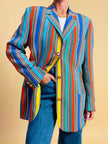 Blazer in crèpe di seta a righe multicolor 