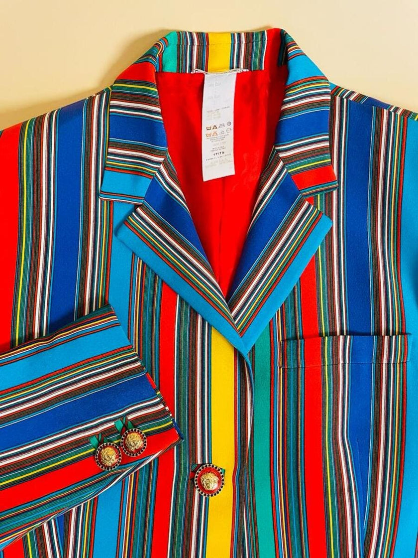Blazer in crèpe di seta a righe multicolor 