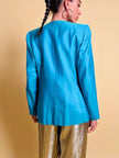 Blazer in shantung turchese con bottoni rossi a forma di cuore 