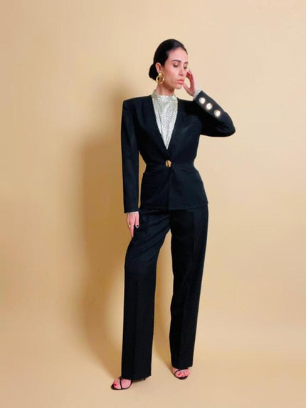 Blazer nero con maxi bottoni dorati Yves Saint Laurent