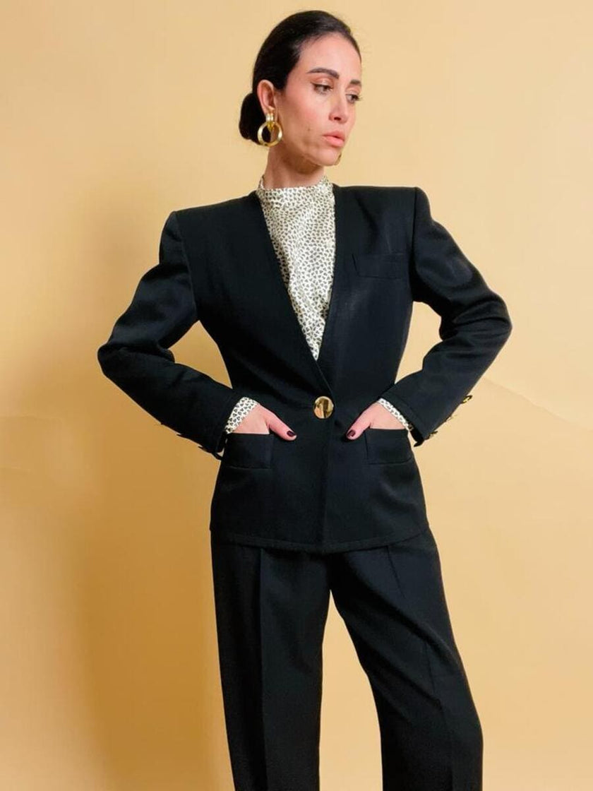 Blazer nero con maxi bottoni dorati Yves Saint Laurent
