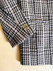 Blazer oversize in lana check beige e marrone con fodera fantasia uccellini