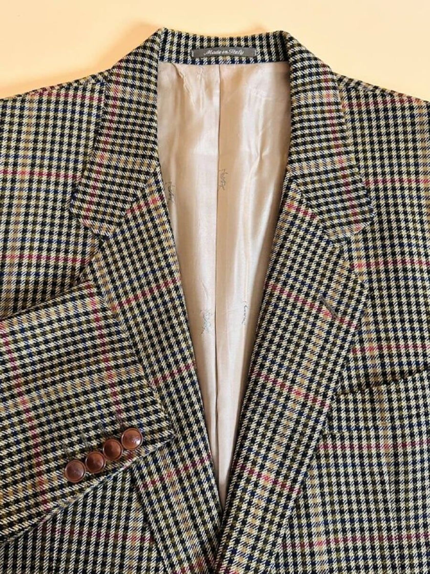 Blazer Yves Saint Laurent in lana fantasia pied de poule multicolor