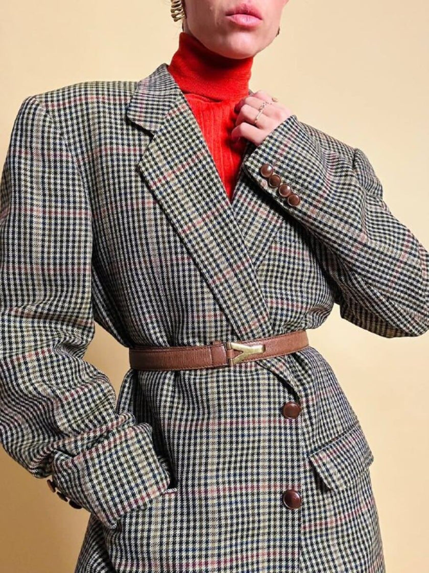Blazer Yves Saint Laurent in lana fantasia pied de poule multicolor