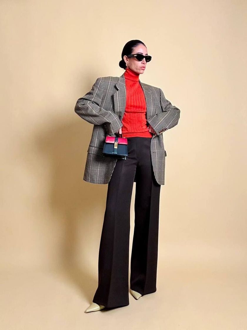 Blazer Yves Saint Laurent in lana fantasia pied de poule multicolor