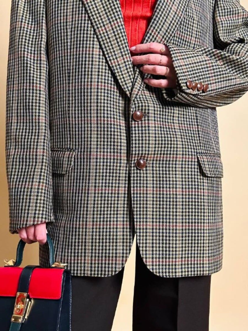 Blazer Yves Saint Laurent in lana fantasia pied de poule multicolor