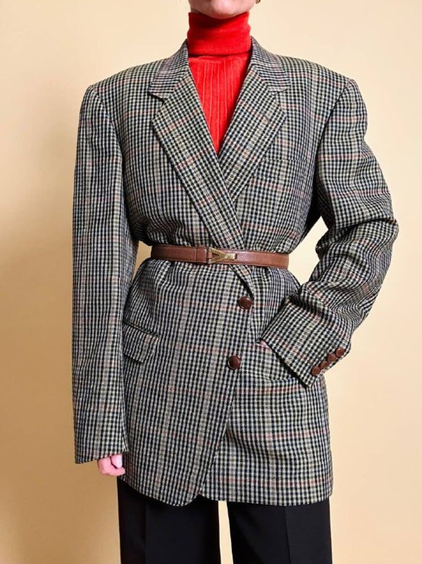 Blazer Yves Saint Laurent in lana fantasia pied de poule multicolor