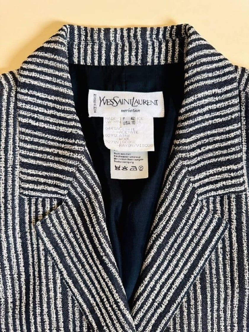Blazer vintage Yves Saint Laurent a righe verticali panna e nero