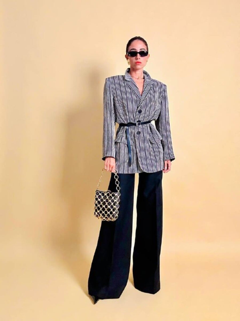 Blazer vintage Yves Saint Laurent a righe verticali panna e nero