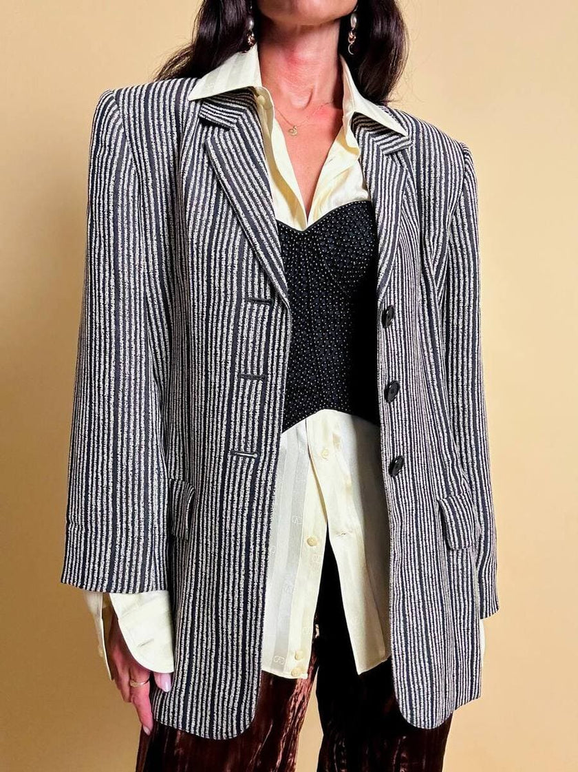 Blazer vintage Yves Saint Laurent a righe verticali panna e nero