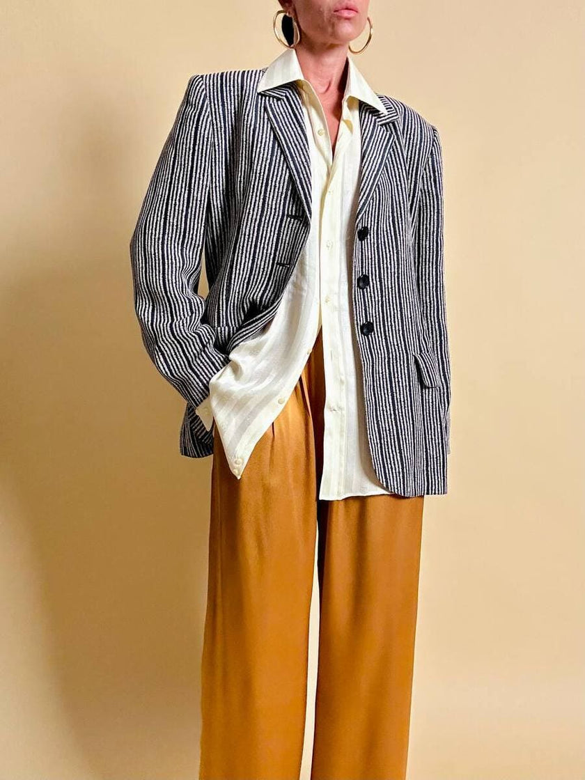 Blazer vintage Yves Saint Laurent a righe verticali panna e nero