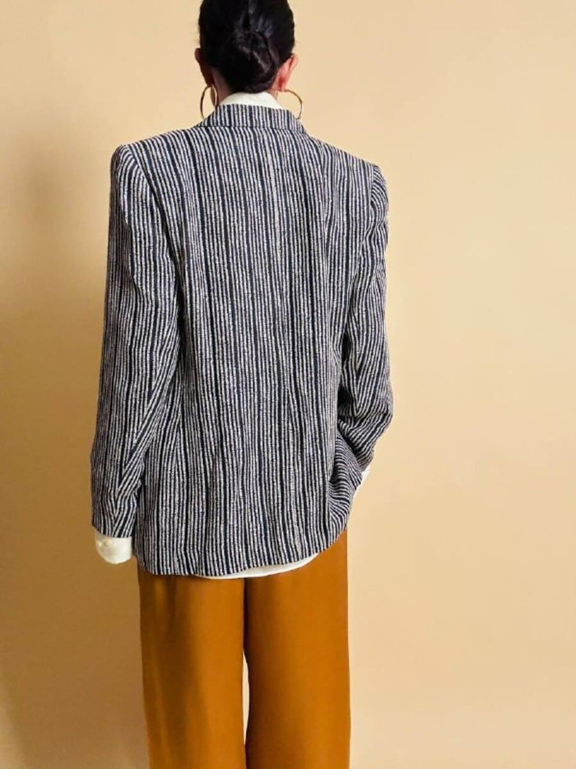 Blazer vintage Yves Saint Laurent a righe verticali panna e nero