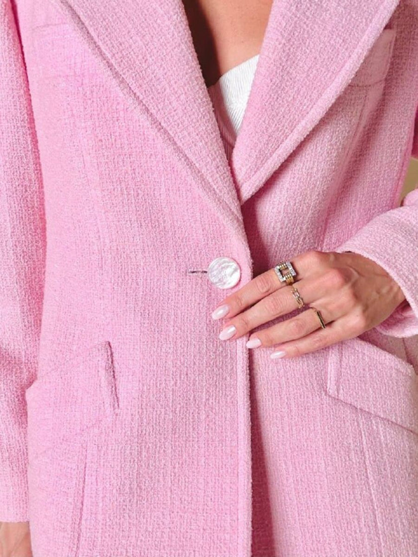 Blazer rosa con bottone gioiello in madreperla “Yves Saint Laurent”