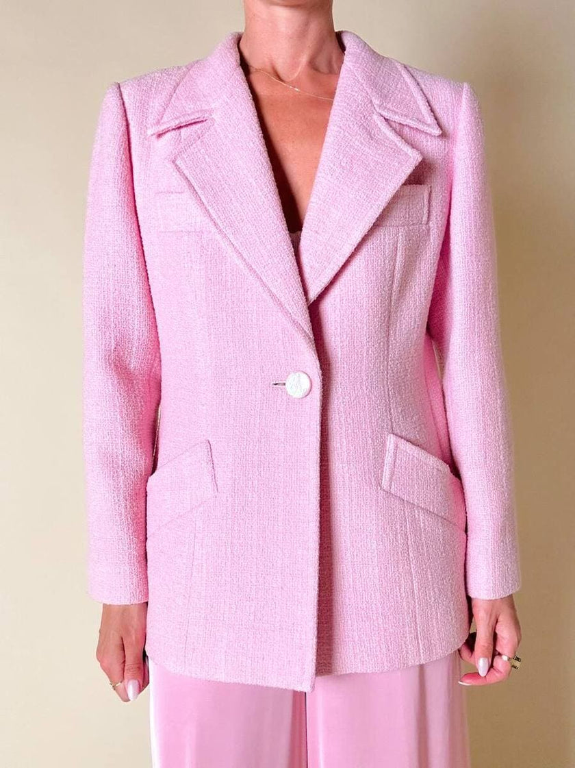 Blazer rosa con bottone gioiello in madreperla “Yves Saint Laurent”