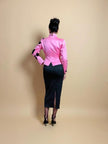 Blazer rosa con maxi fiori in paillettes nere 