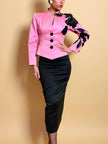 Blazer rosa con maxi fiori in paillettes nere 