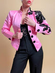 Blazer rosa con maxi fiori in paillettes nere 