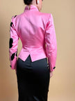 Blazer rosa con maxi fiori in paillettes nere 