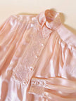 Blusa in raso di seta rosa pastello con ricamo pampino e micro perle “Paul Alexander”