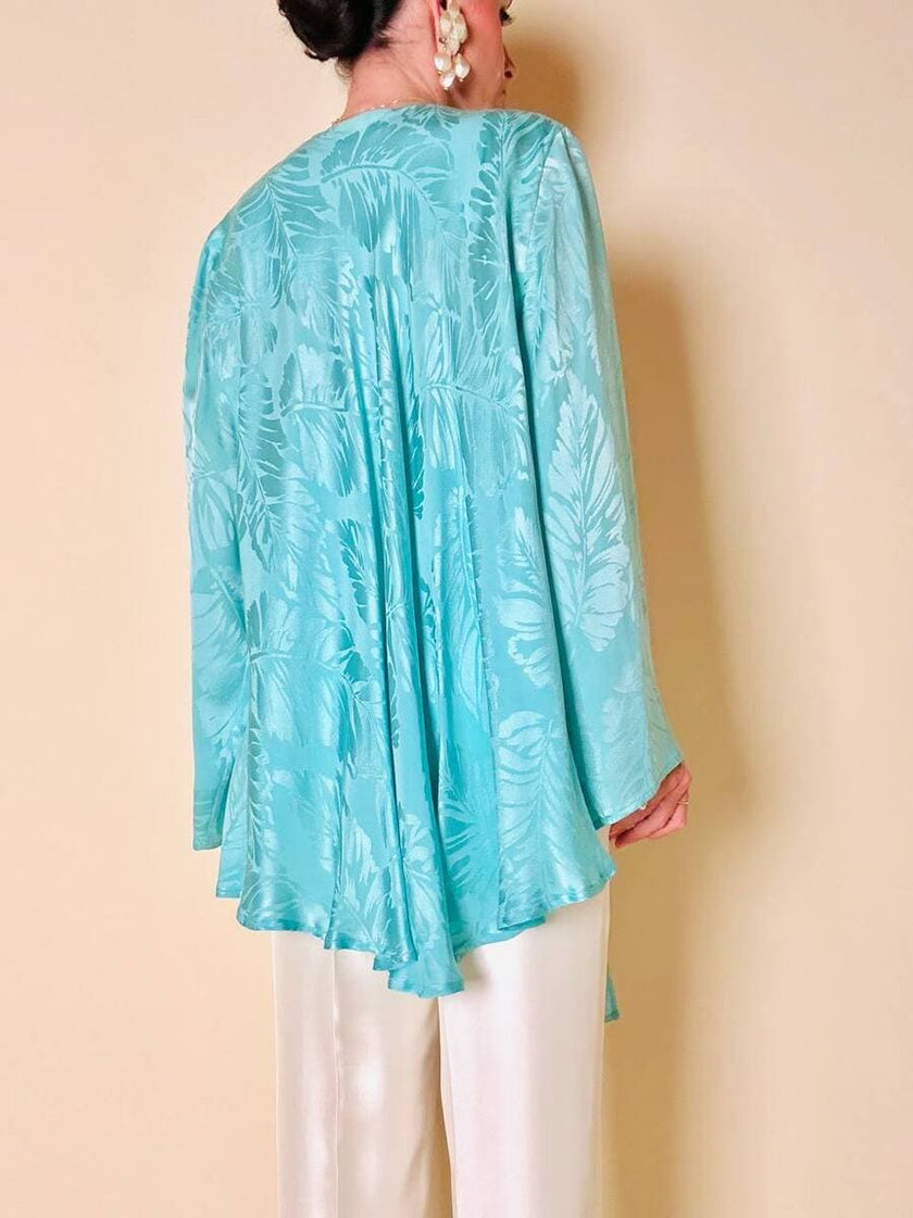 Blouse cape en soie Jacquard aigue-marine « Vizio »