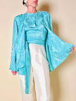 Blouse cape en soie Jacquard aigue-marine « Vizio »