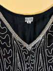 Blusa nera in chiffon di seta ricamata con perline silver