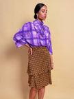 Blusa in seta lilla con maxi fiocco