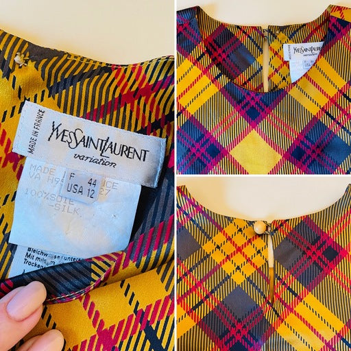 Blusa in pura seta fantasia check Yves Saint Laurent Variation