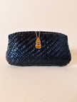 Borsa in midollino blu notte con tracolla in catena