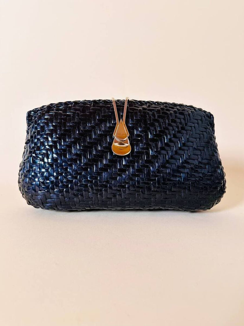 Borsa in midollino blu notte con tracolla in catena