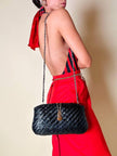 Borsa in midollino blu notte con tracolla in catena
