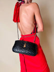 Borsa in midollino blu notte con tracolla in catena