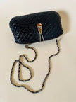 Borsa in midollino blu notte con tracolla in catena
