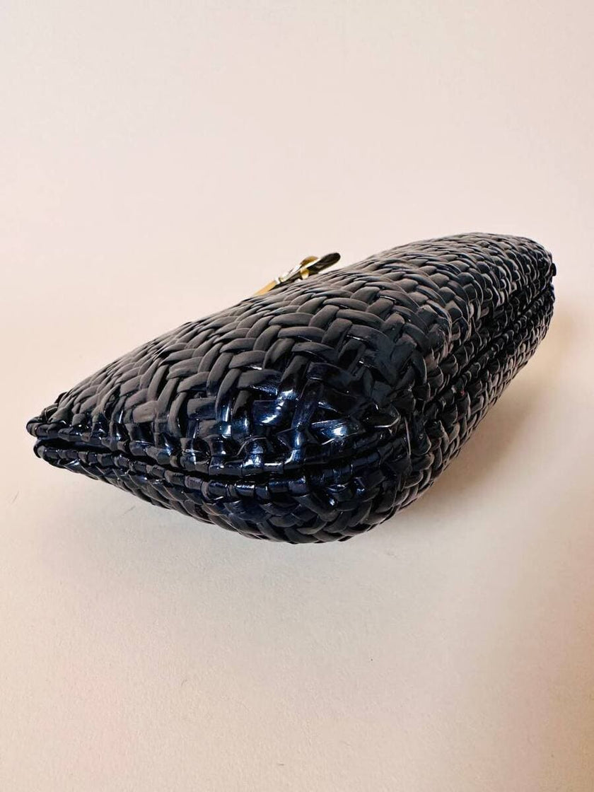 Borsa in midollino blu notte con tracolla in catena