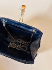 Borsa in midollino blu notte con tracolla in catena