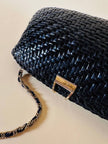 Borsa in midollino blu notte con tracolla in catena