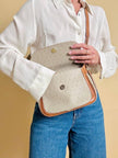 Sac bandoulière en tissu logoté couleur corde et cuir fauve 