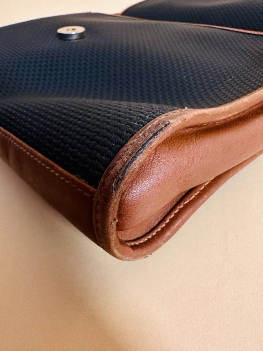 Borsa messanger in tessuto nero e pelle cuoio 