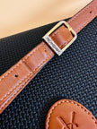 Borsa messanger in tessuto nero e pelle cuoio 
